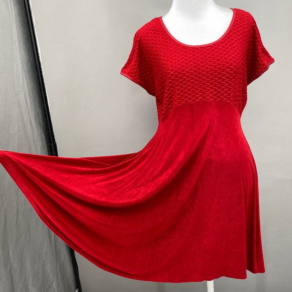 Vintage 90s Zanoni by Jalate Fit and Flare Dress Women Large Red Slinky Babydoll